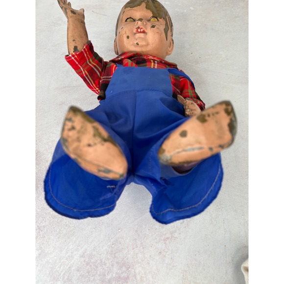 Metal Tin Vintage Antique Doll Creepy Large Eyes‎ Move Cast Rare Boy Guy - Picture 9 of 14